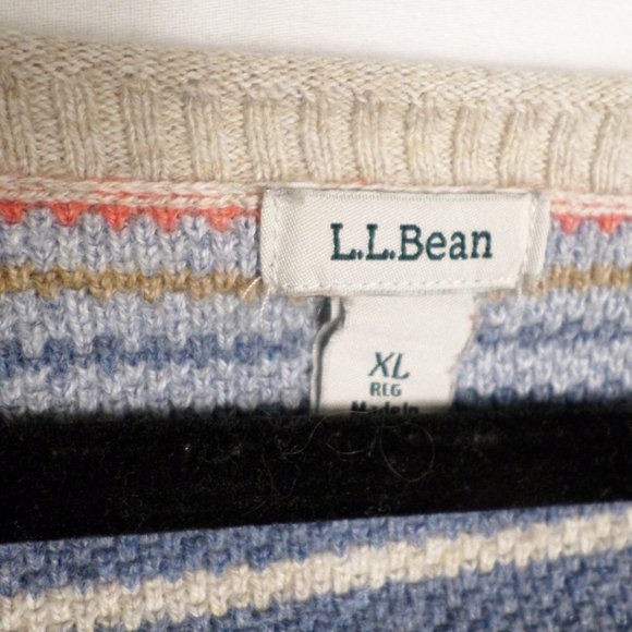 L.L Bean XL Horizontal Striped Long Sleeve Sweater Curved Bottom Edge - Picture 6 of 8